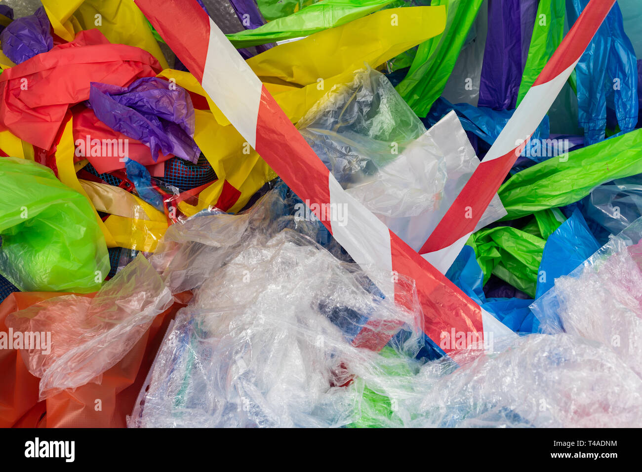 Sad amount of plastic packages and bags being used and thrown Stock