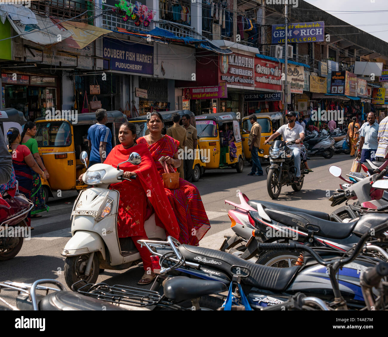 Horizontal typical streetview in Pondicherry, India. Stock Photo
