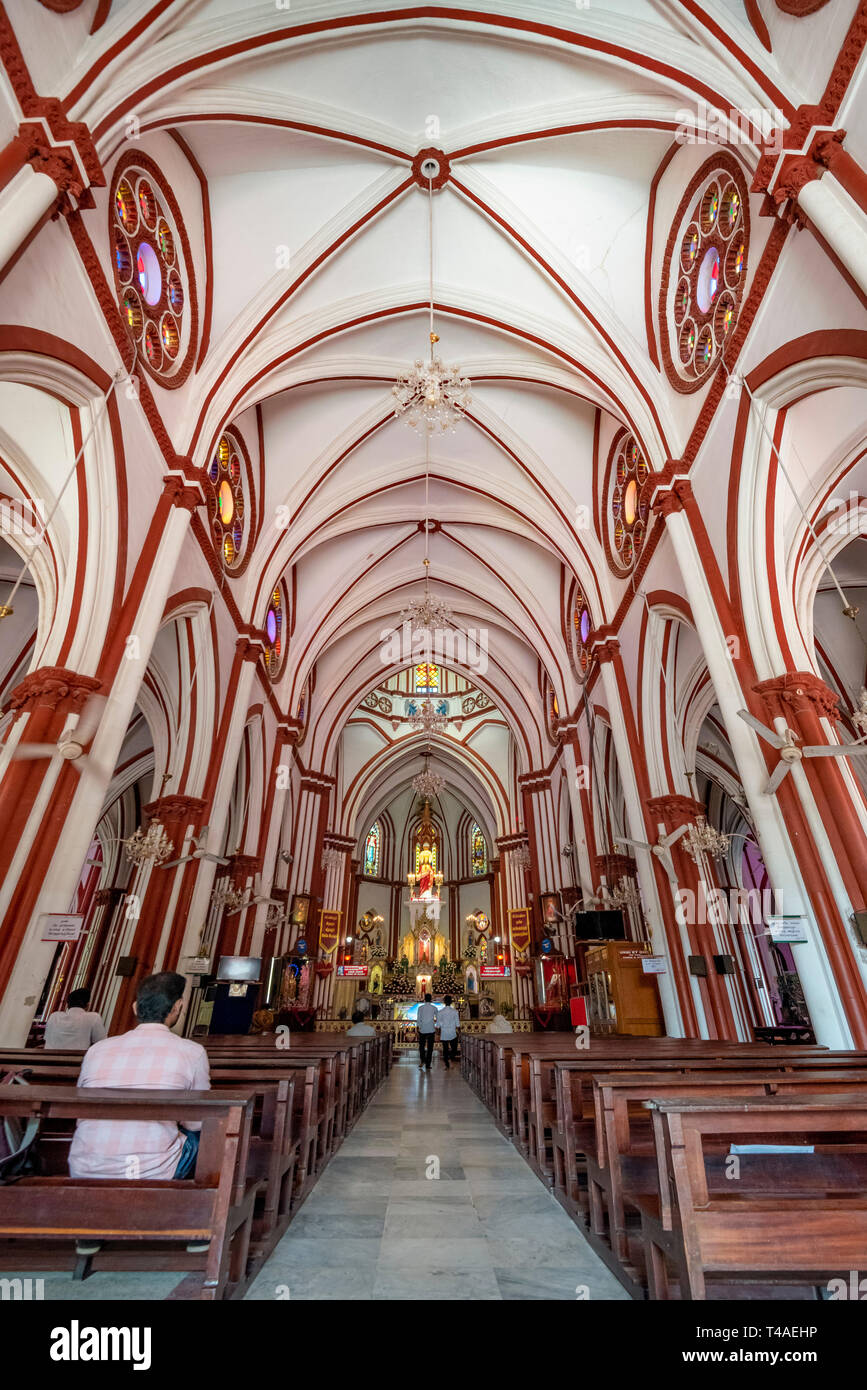 Vertical view inside the Basilica of the Sacred Heart in Pondicherry, India. Stock Photo