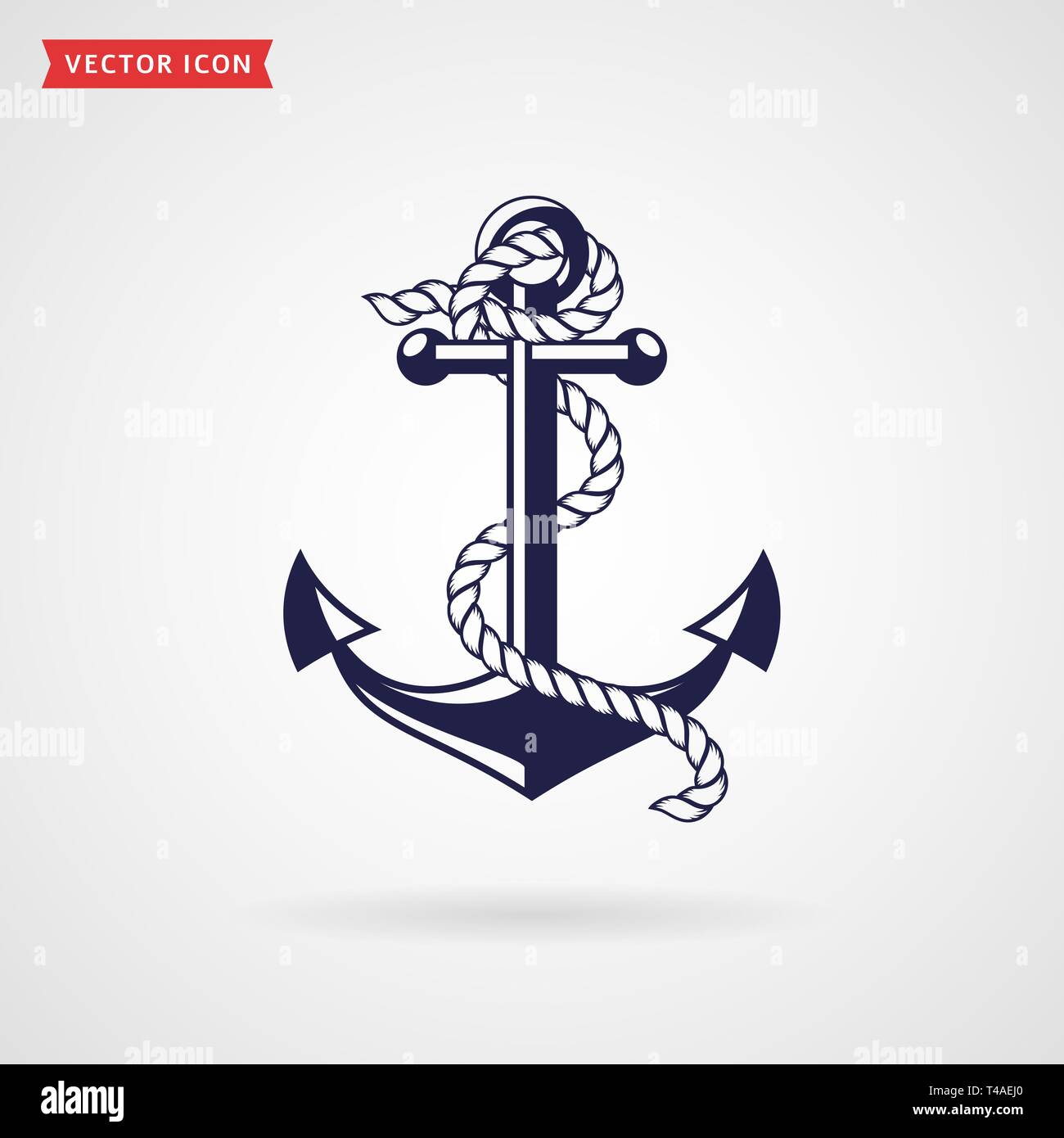 Anchor icon isolated on white background. Silhouette of anchor with rope. Sea, nautical and travel themes. Vector illustration. Stock Vector