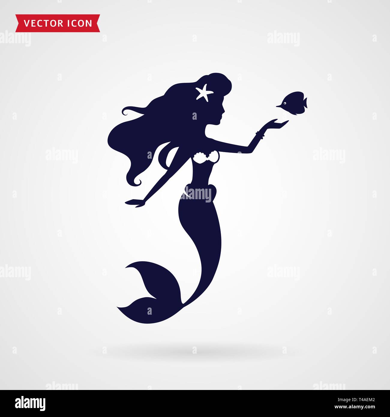 Mermaid with fish. Vector design element on white background. Stock Vector
