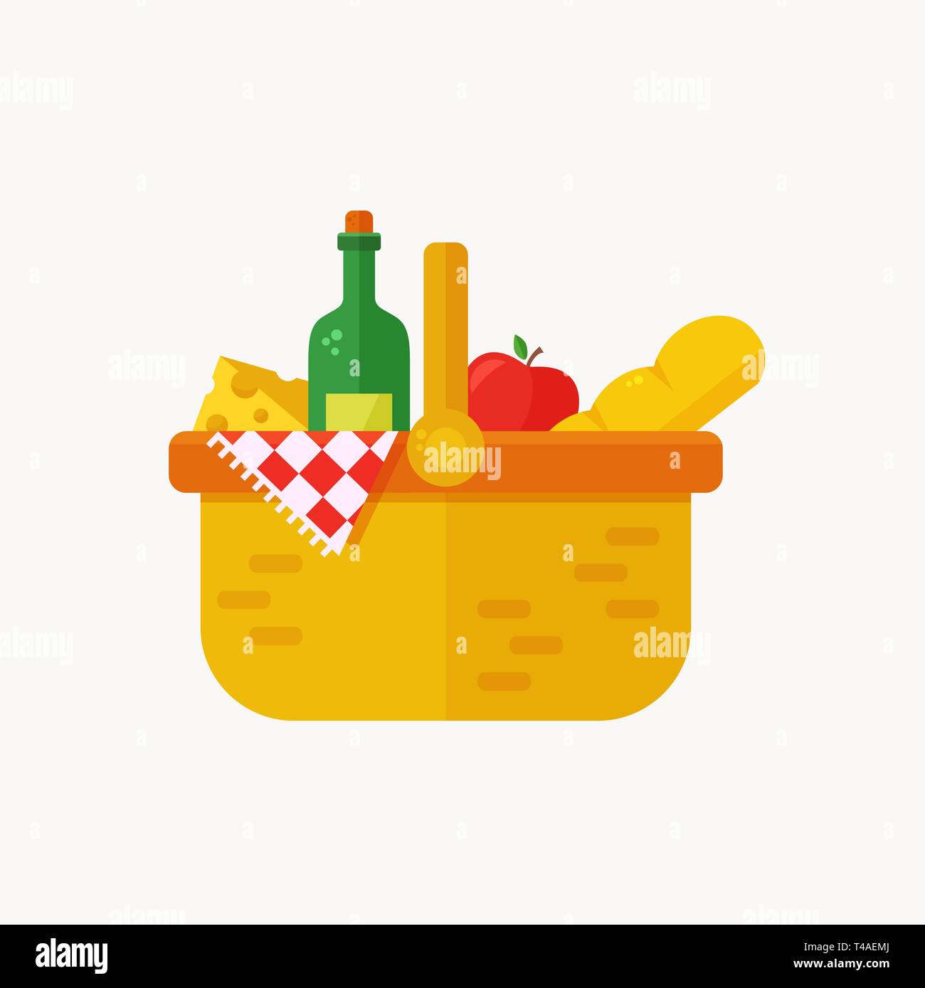 Picnic basket flat icon. Modern vector illustration isolated on white background. Stock Vector