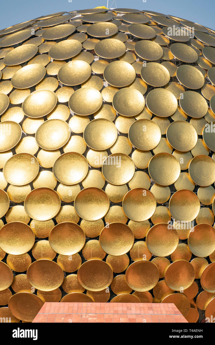 Vertical view of the Matrimandir in Auroville, India. Stock Photo