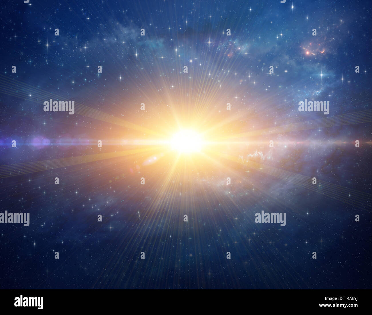 Stellar explosion shining in deep space, cosmic star blast in Universe. High resolution galaxy background. Stock Photo