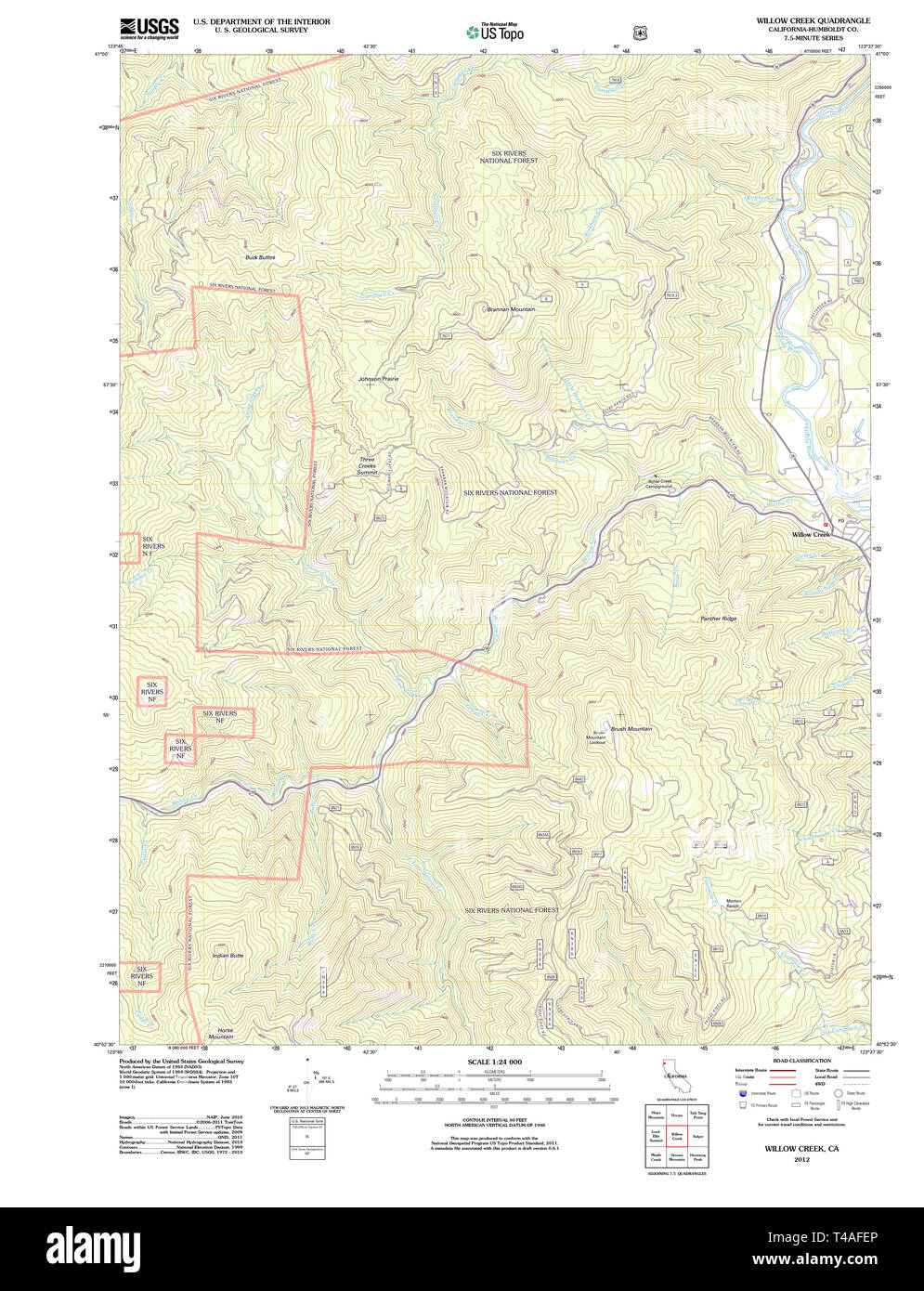 USGS TOPO Map California CA Willow Creek 20120229 TM Restoration Stock Photo
