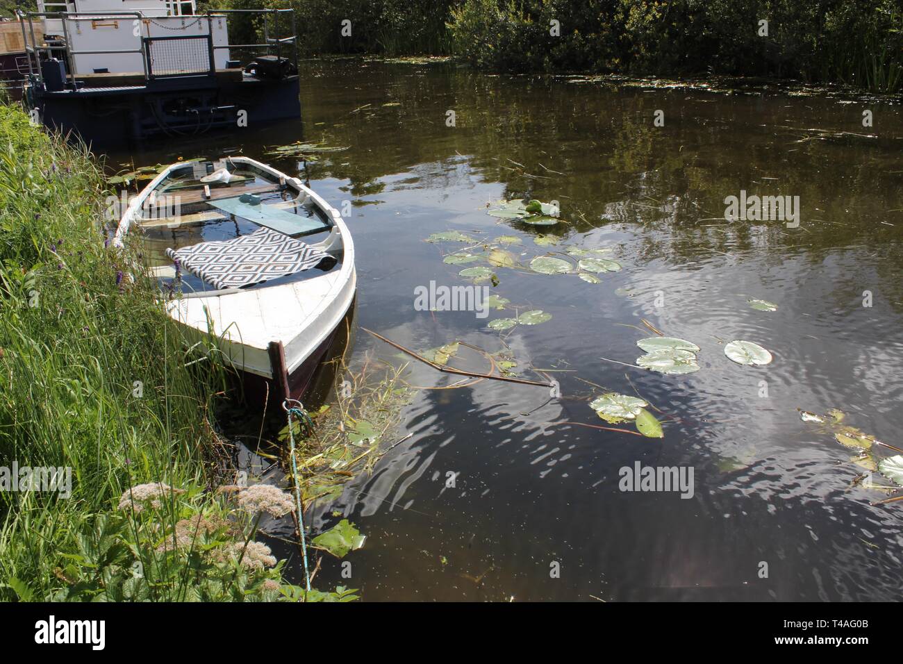 Derelict Canal Litter Sunken boat Stock Photo