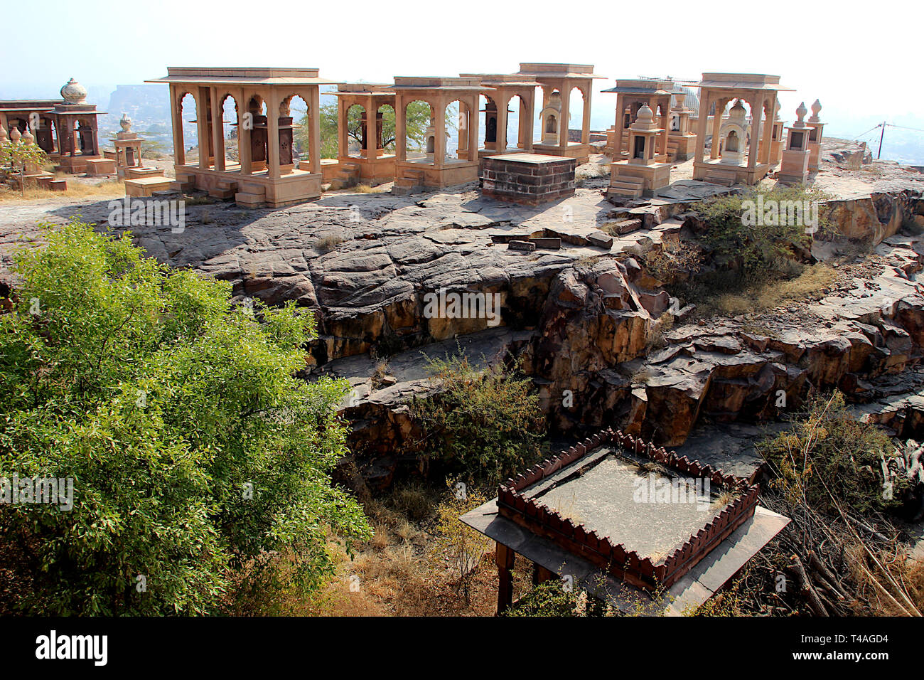 Monuments of stone structure built atop rock hill near Jaswanth Thada