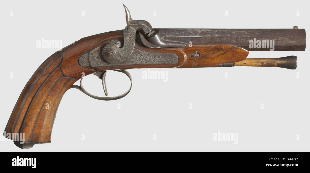 Small arms, pistols, caplock pistol, caliber 14 mm, Liege, Belgium, circa 1860, Additional-Rights-Clearance-Info-Not-Available Stock Photo