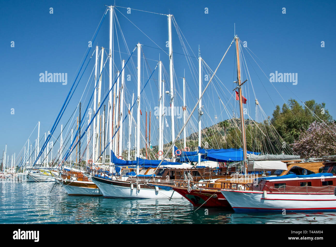 Sailboats in the harbor of Kos, Dodecanese island, Greece Stock Photo