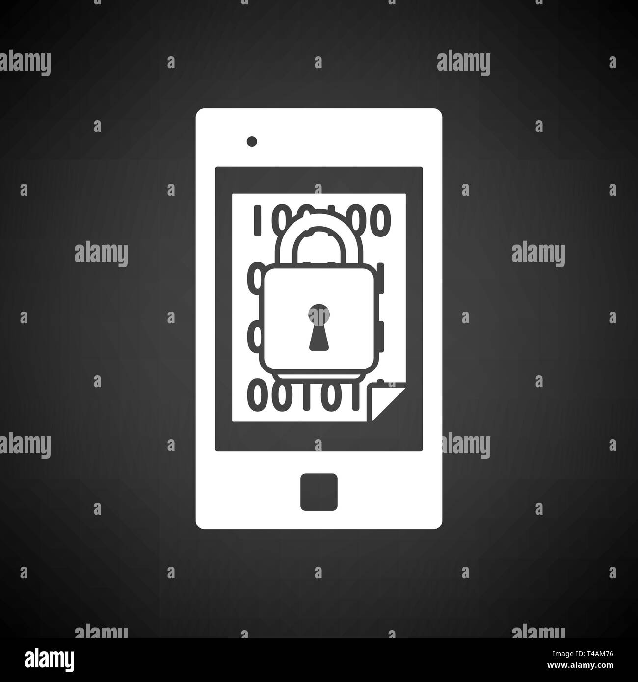 Mobile Security Icon. White on Black Background Design. Vector ...