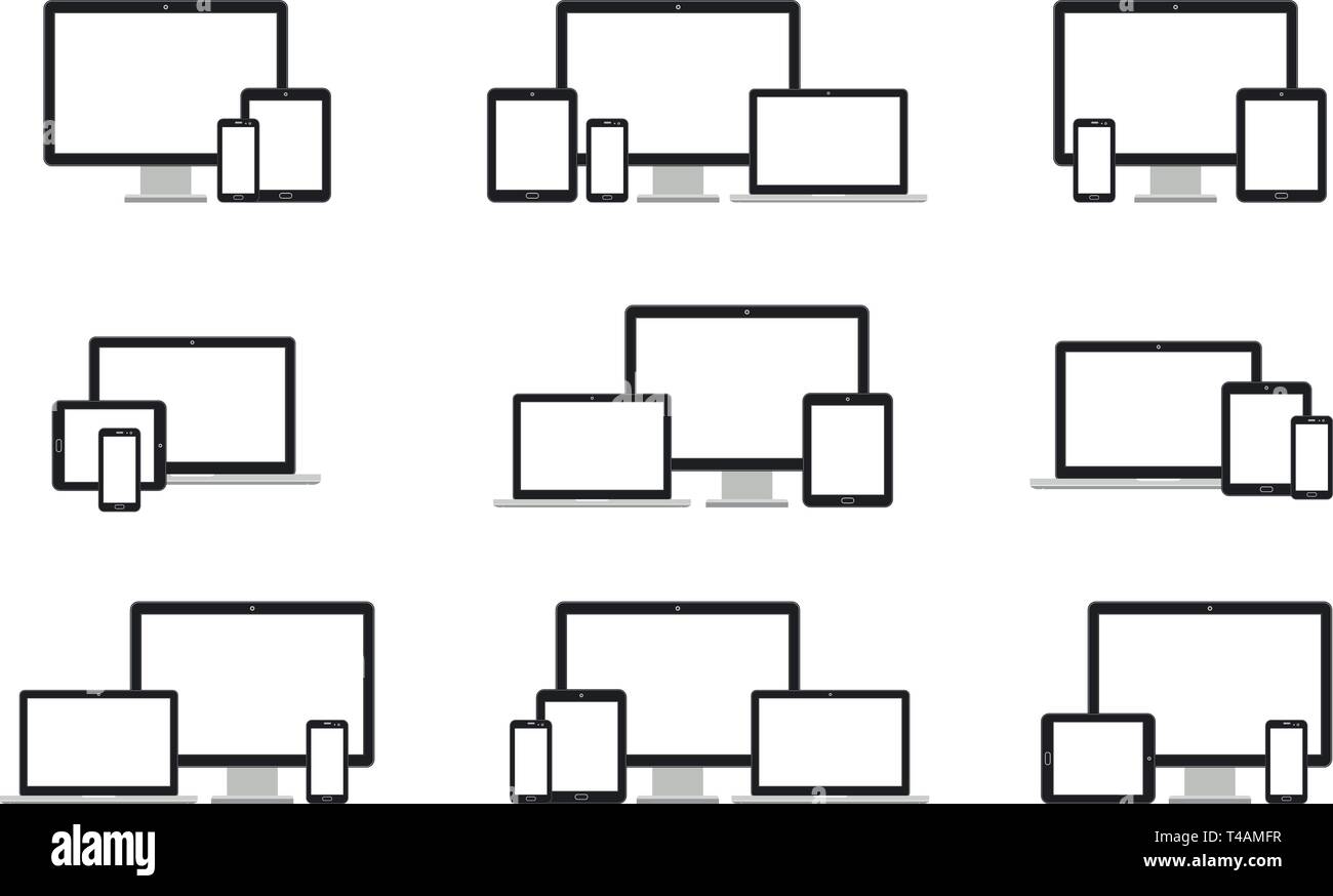 Responsive digital devices icons set Stock Vector