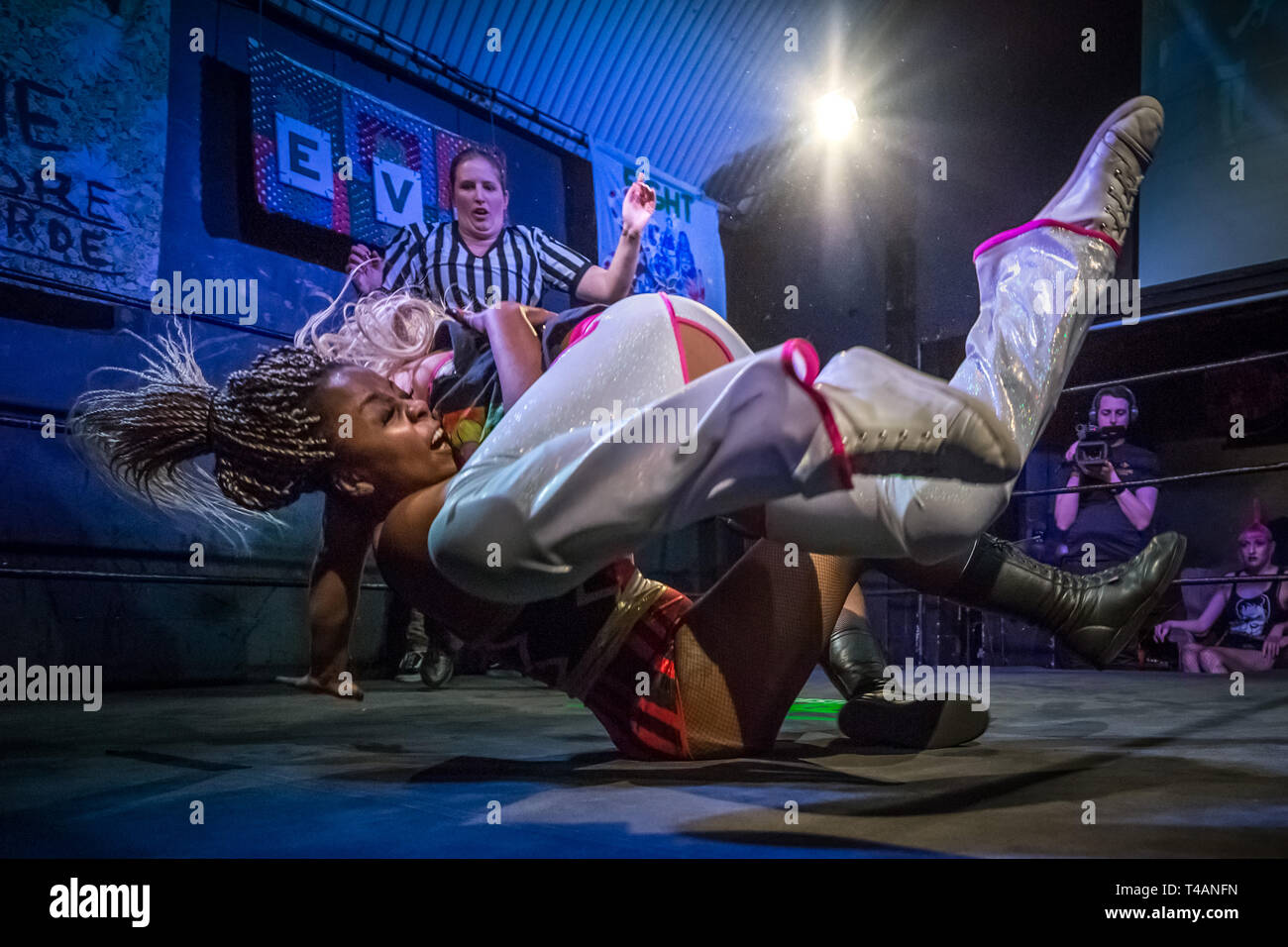 London, UK. 13th April, 2019. Eve Women’s Wrestling “Bigger than SHEsus” professional women’s wrestling event. Credit: Guy Corbishley/Alamy Live News Stock Photo