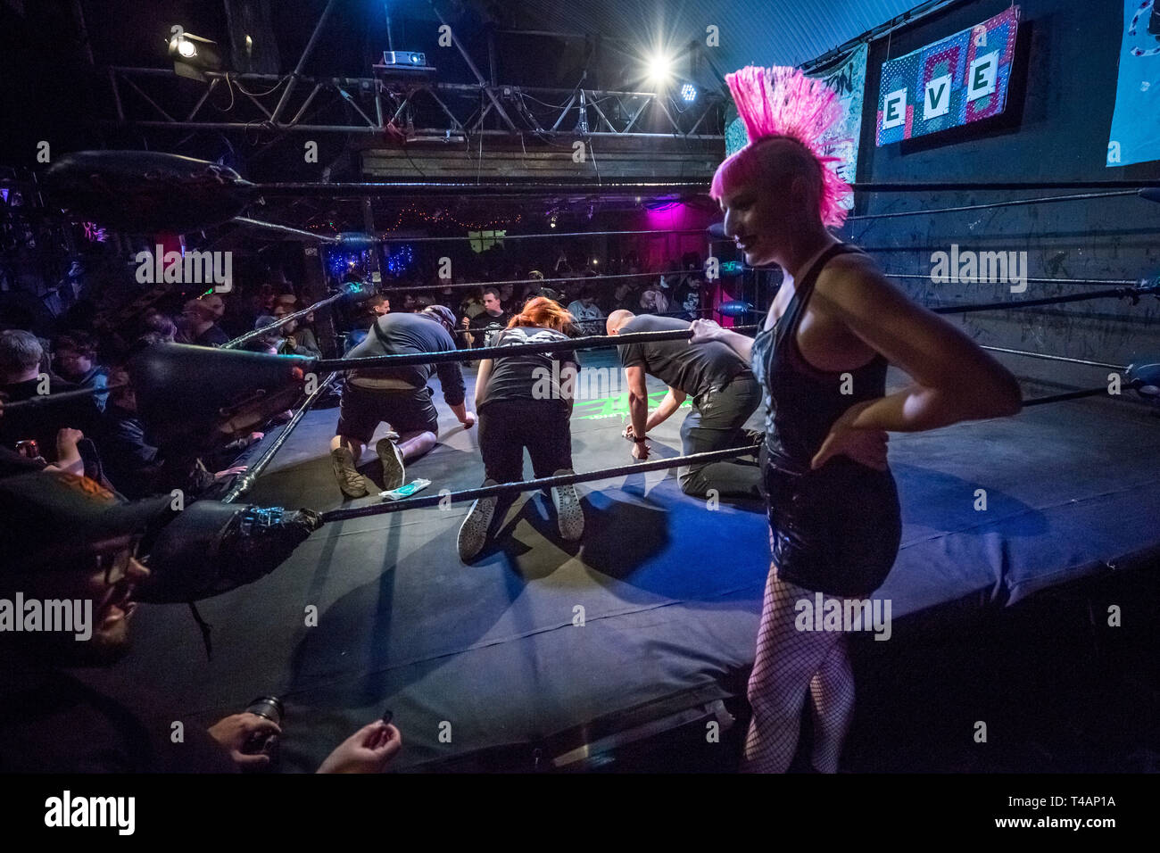 London, UK. 13th April, 2019. Eve Women’s Wrestling “Bigger than SHEsus” professional women’s wrestling event. Credit: Guy Corbishley/Alamy Live News Stock Photo