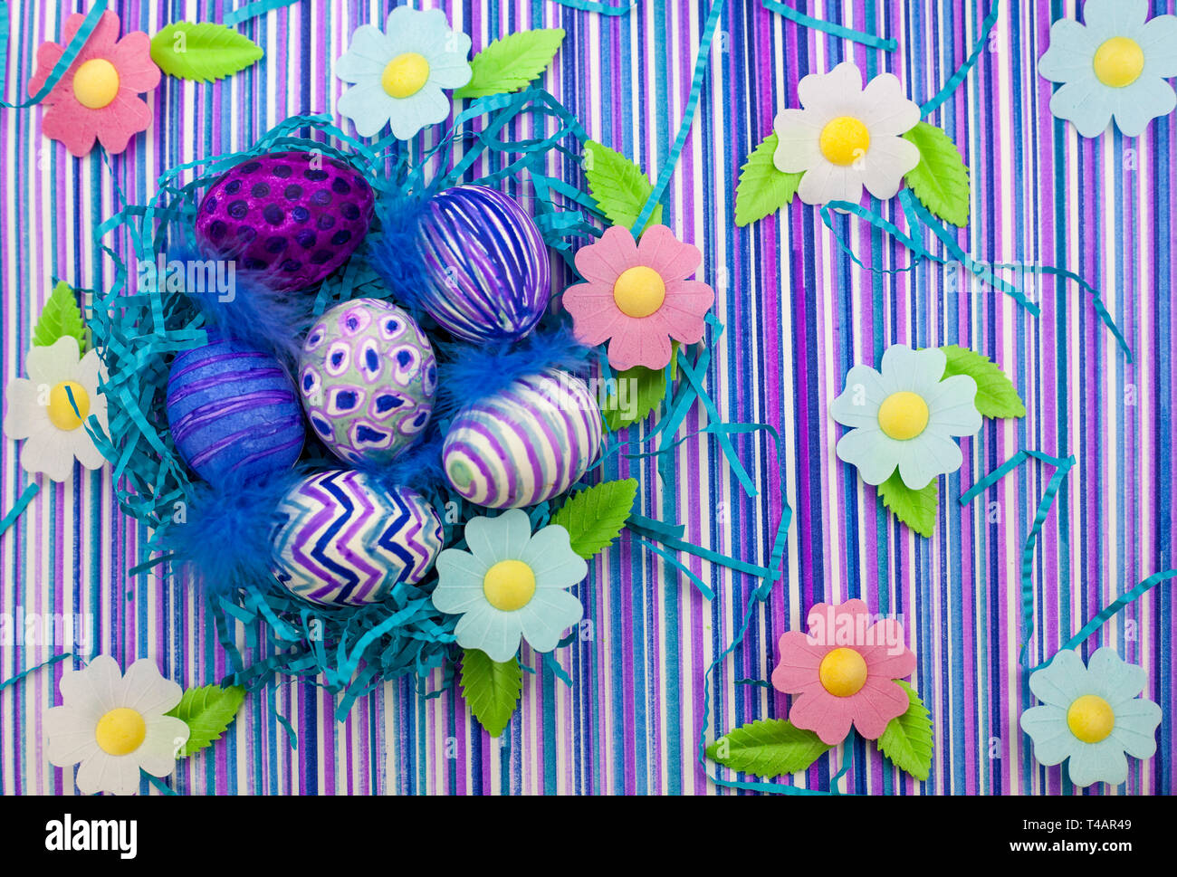 Easter Background Spring Flowers With Easter Eggs Easter Eggs