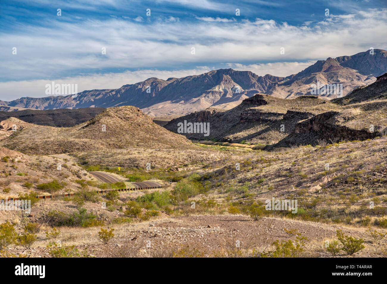 Sierra Madre Oriental in Mexico in distance, Rio Grande, view from