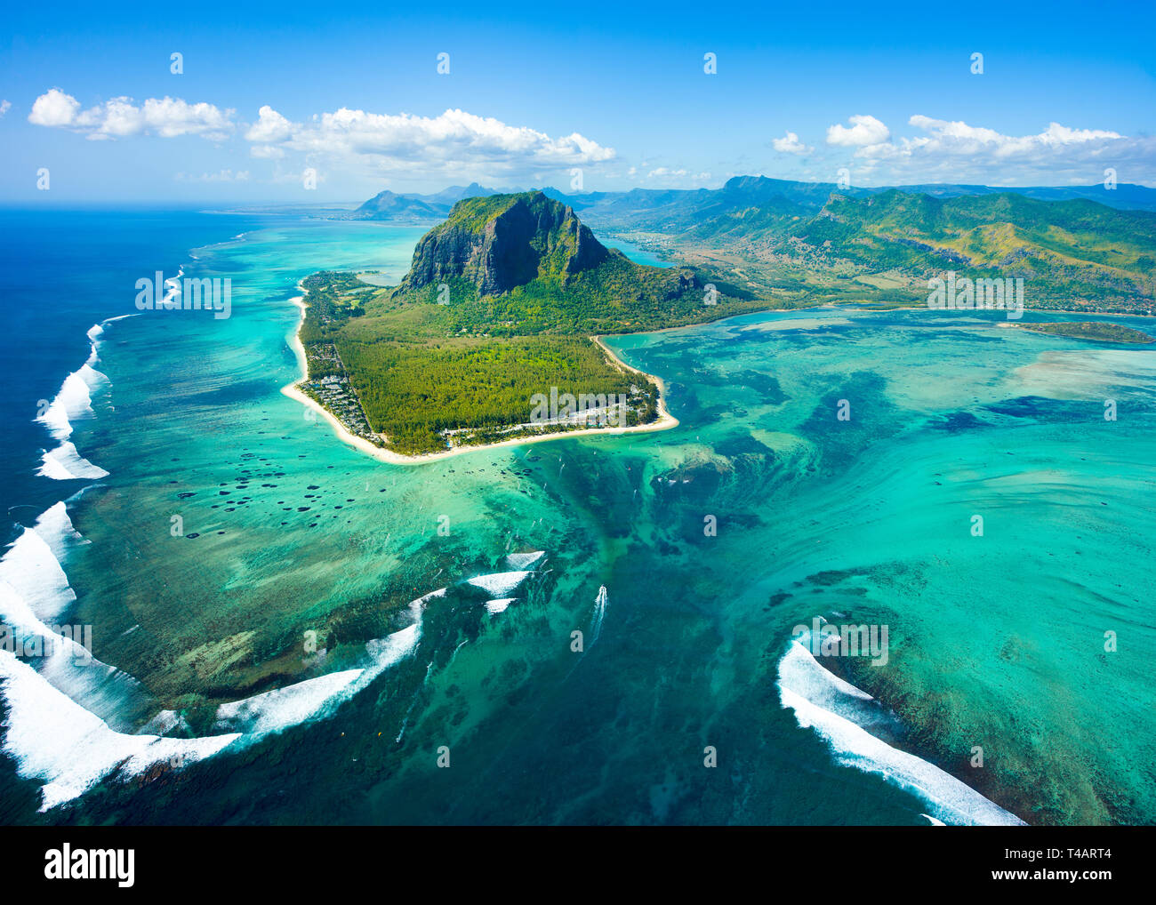 Aerial View Of Mauritius Island Panorama And Famous Le Morne Brabant