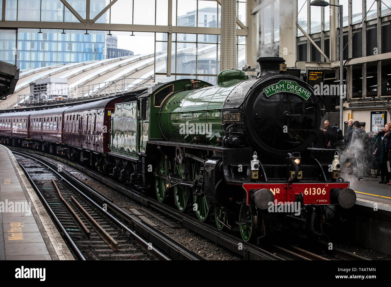 The Mayflower Steam train will run on a regular timetable for the first time in 50 years from London Waterloo on a round trip through Surrey Hills, UK Stock Photo