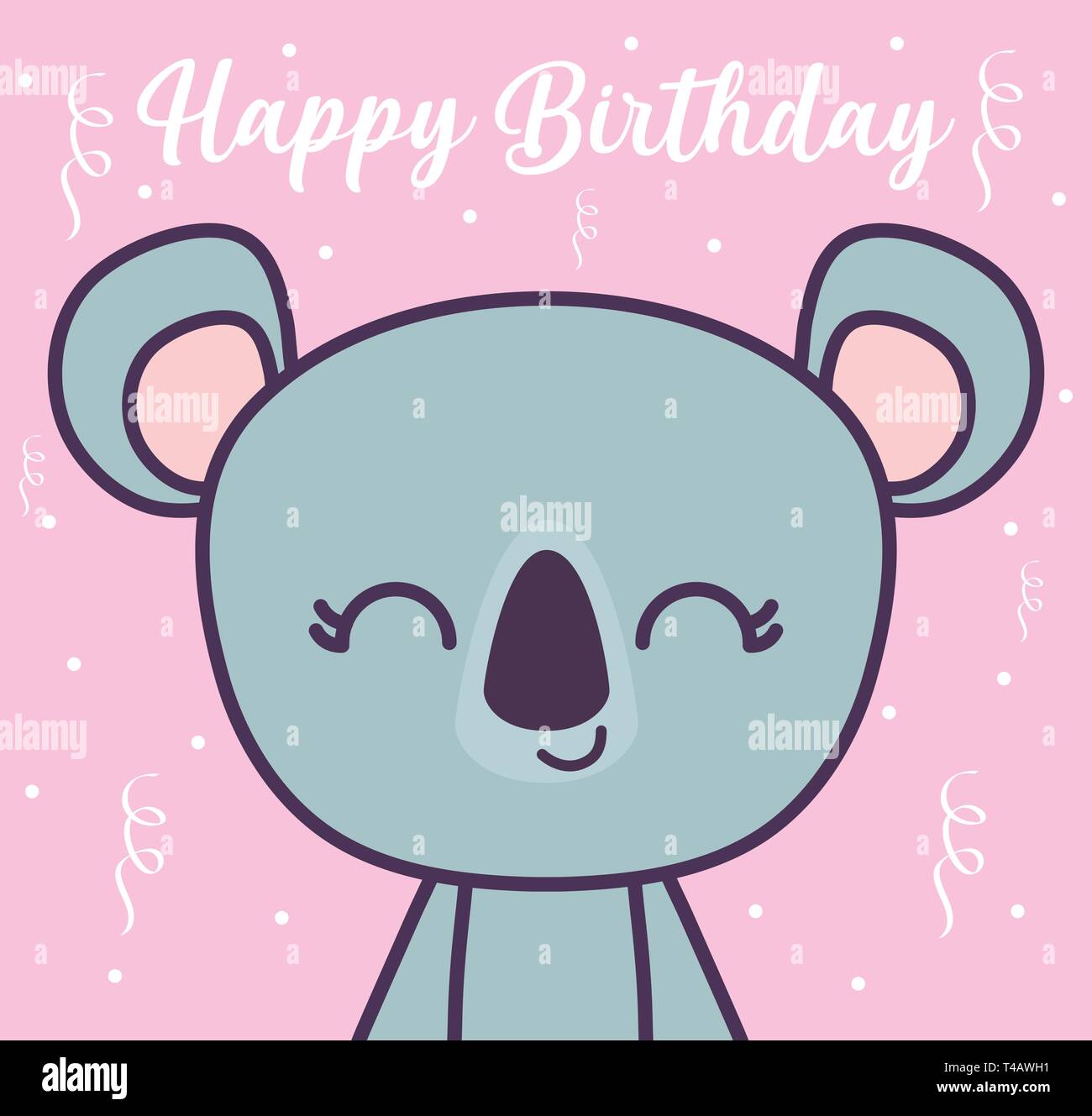 happy birthday card with cute koala vector illustration design Stock ...