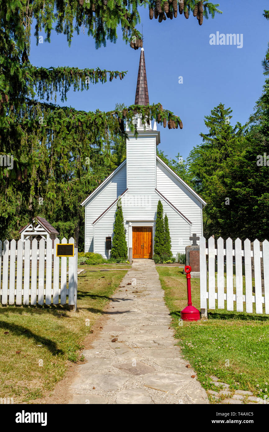 Mohawk Chapel in Brantford, oldest Anglican church in Ontario, constructed in 1785. Stock Photo