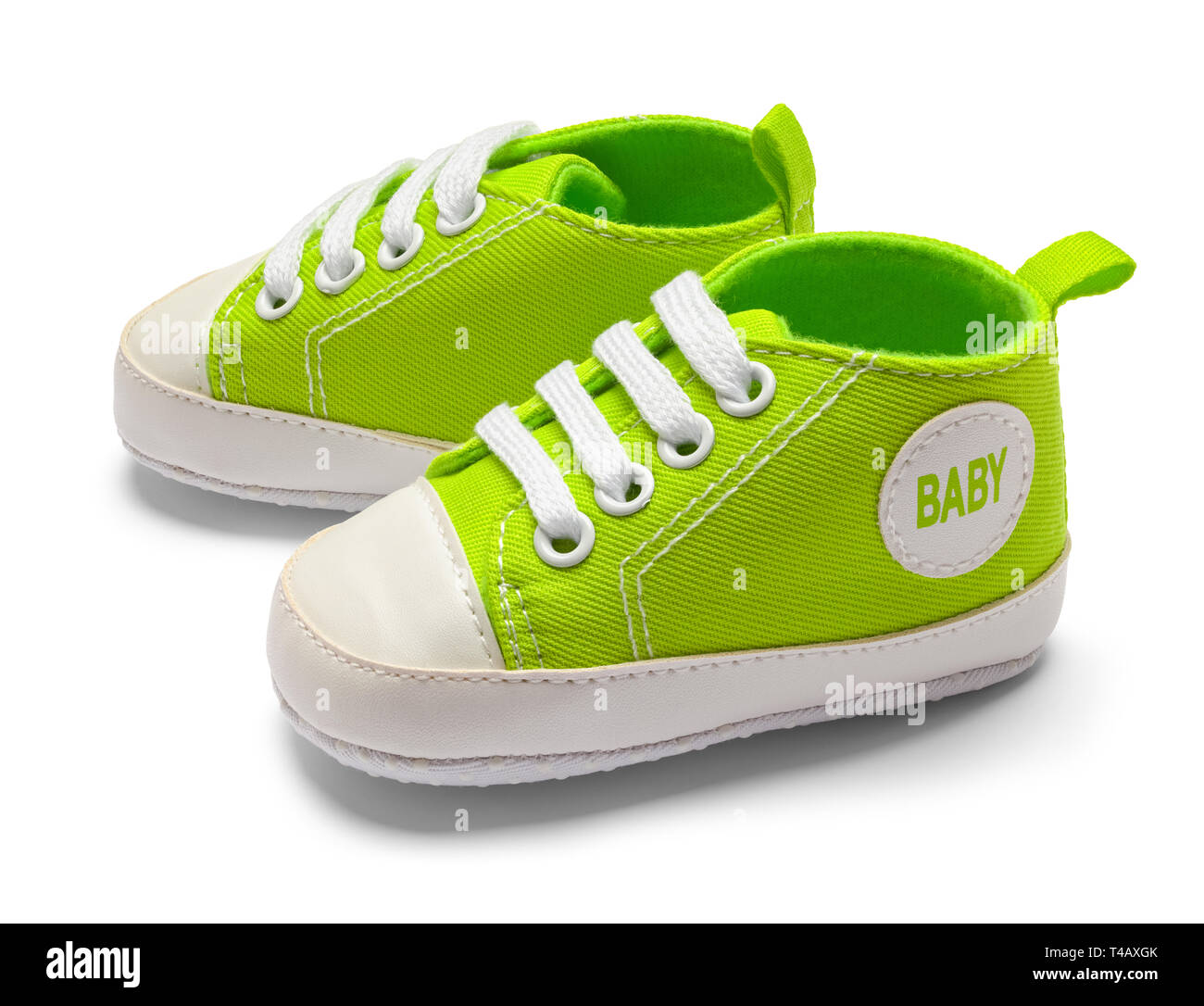 Green Baby Shoes Side View Isolated on White Background. Stock Photo