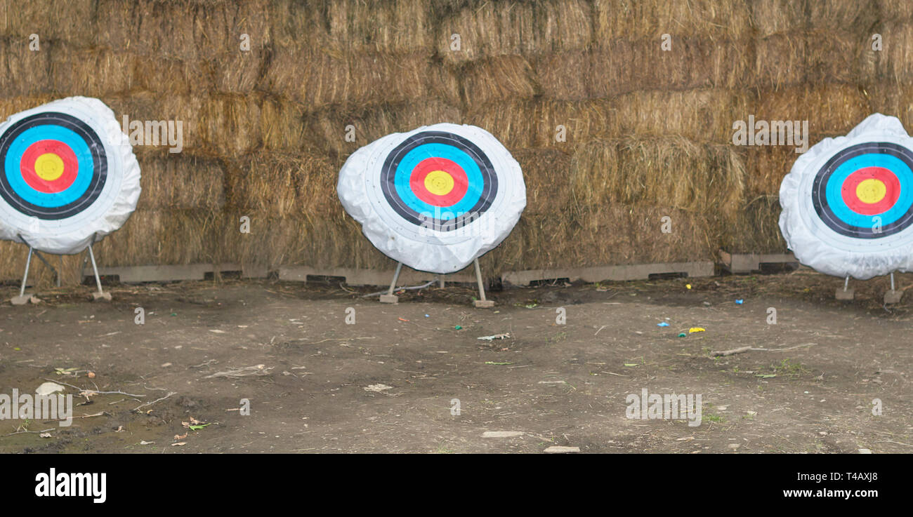 archery targets with hay bales as backstop Stock Photo Alamy