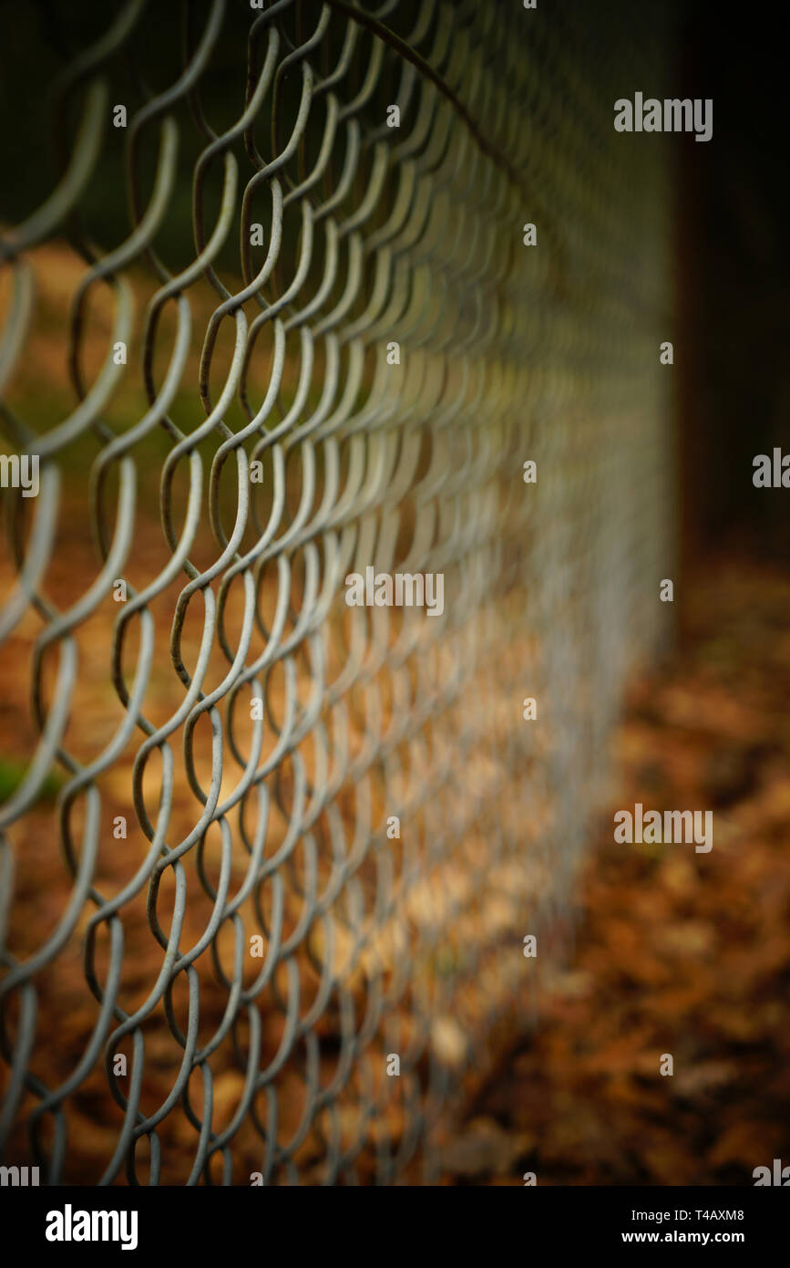 Wire chain link fence with shallow focus perspective. Stock Photo