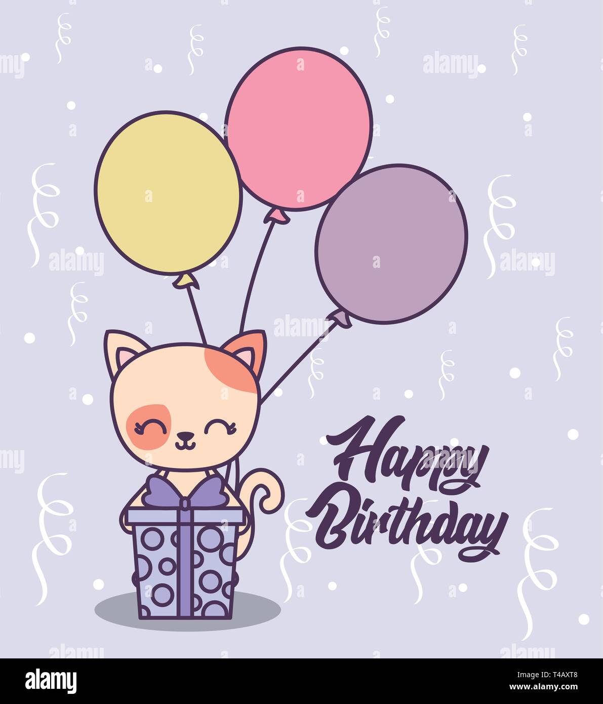 happy birthday card with cute cat vector illustration design Stock ...