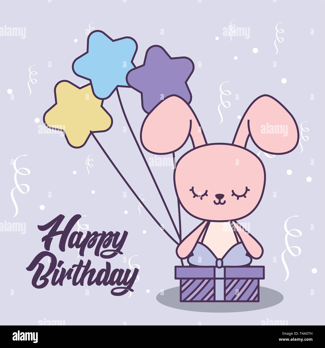 happy birthday card with cute rabbit vector illustration design Stock ...