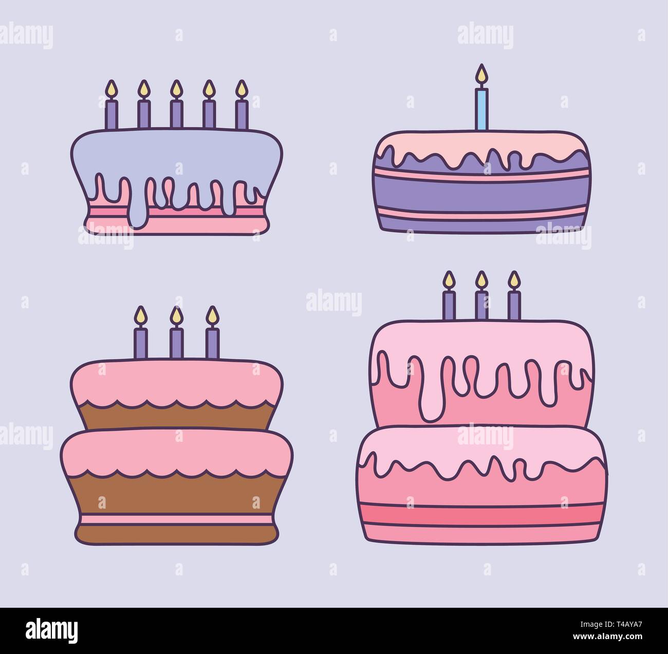 set of sweet cakes of birthday vector illustration design Stock Vector ...