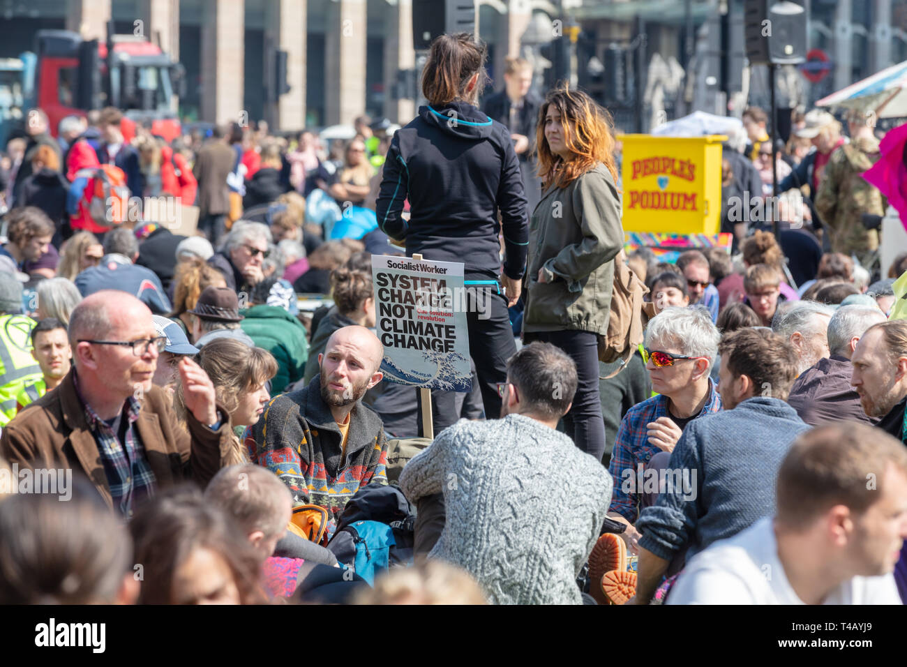 Westminster, London, UK; 15th April 2019; Crowds of Demonstrators in Parliament Square During Climate Protest Organised by Extinction Rebellion Stock Photo