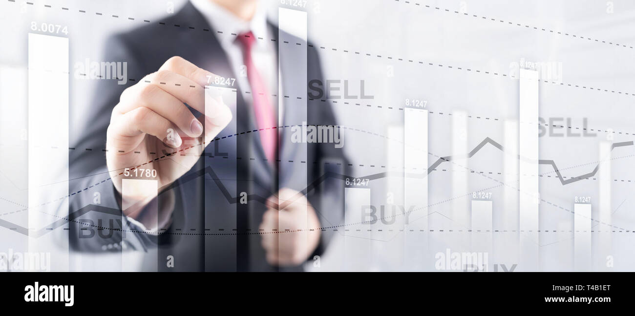 Financial stock trading graph chart diagram business finance concept double exposure mixed media. Stock Photo