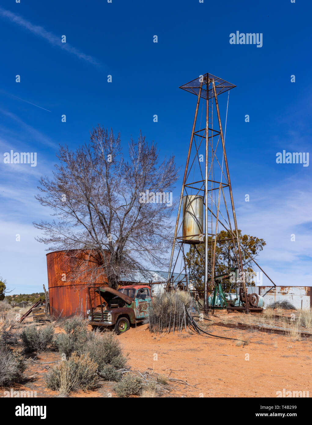 Water Tower and Pump House for cows in Vermilion Cliffs National Monument, Utah Stock Photo