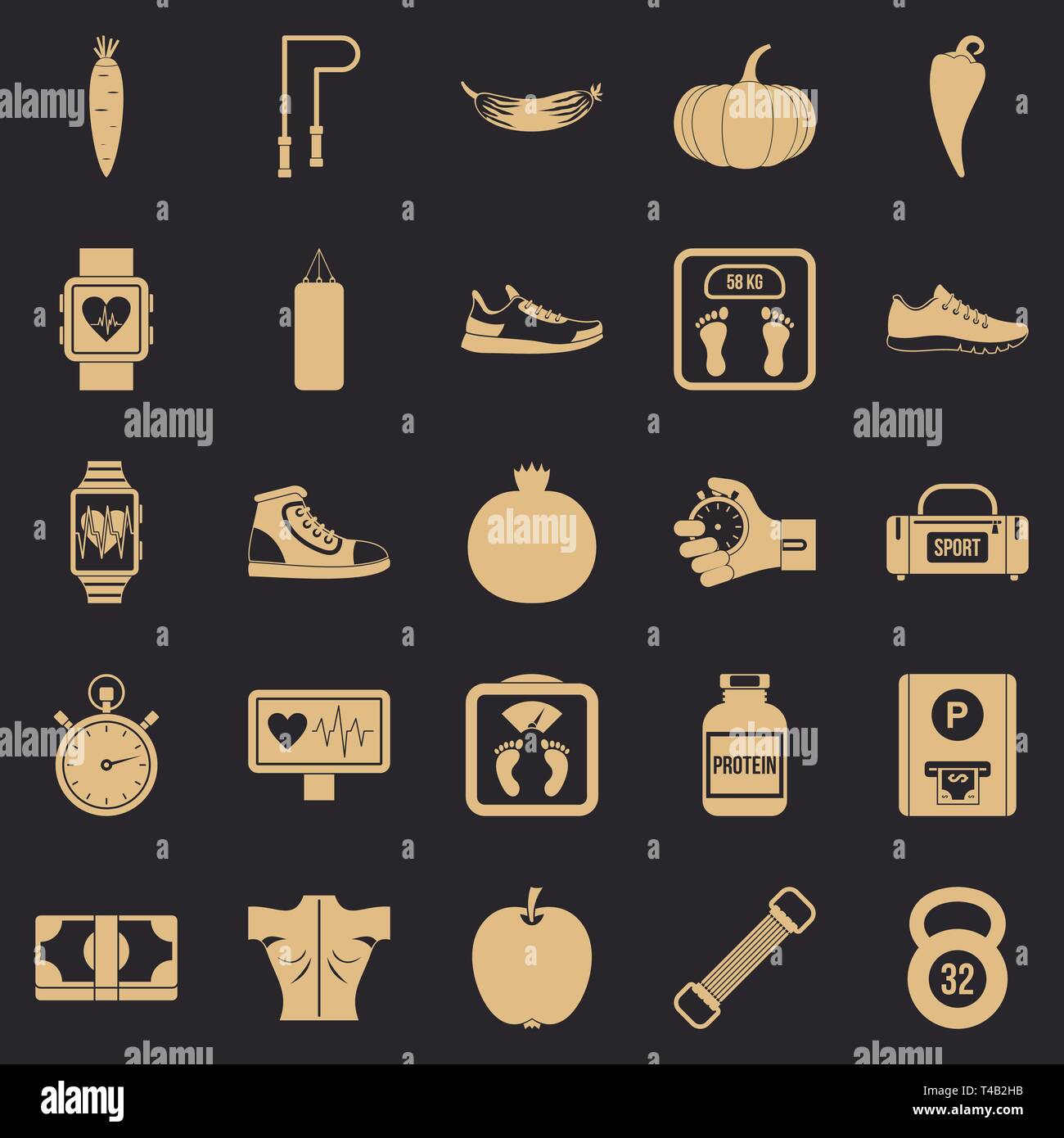 Fitness icons set, simple style Stock Vector