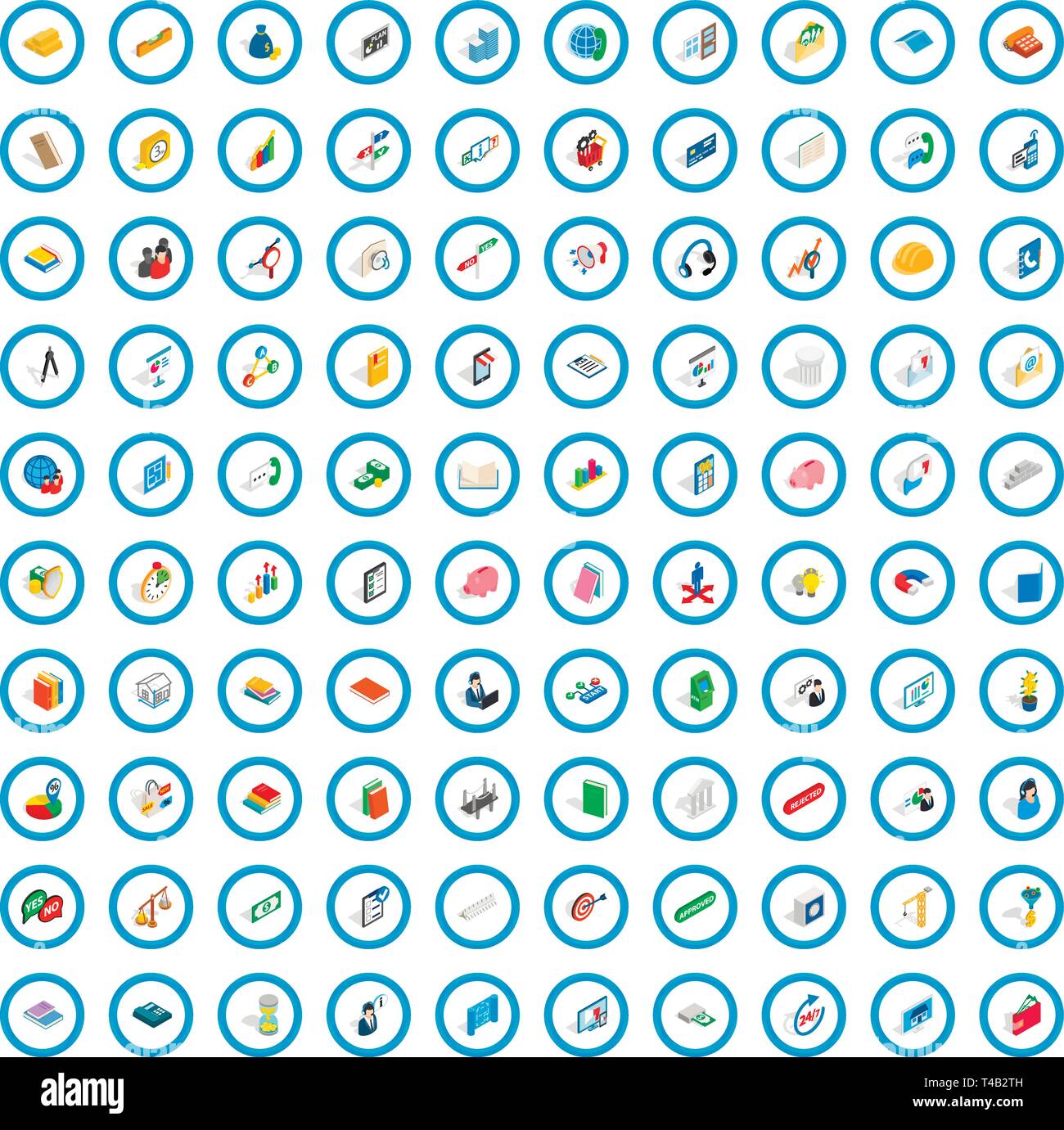 100 team icons set, isometric 3d style Stock Vector