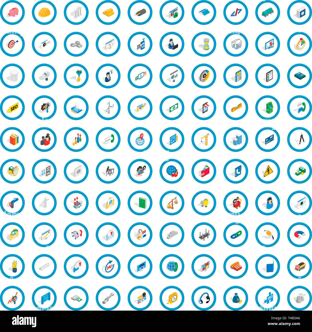 100 teamwork icons set, isometric 3d style Stock Vector