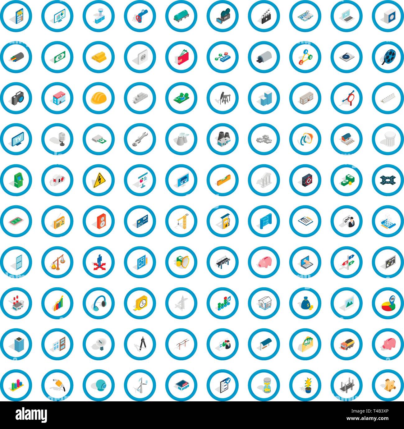 100 technology icons set, isometric 3d style Stock Vector