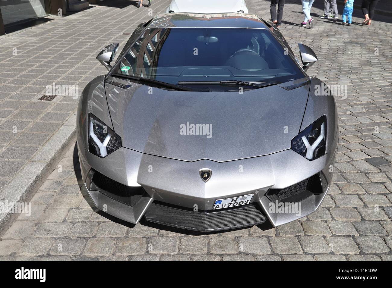 NUREMBERG, GERMANY - MAY 6, 2018: Lamborghini Aventador luxury sports car parked in Germany. The car was designed by Filippo Perini. Stock Photo