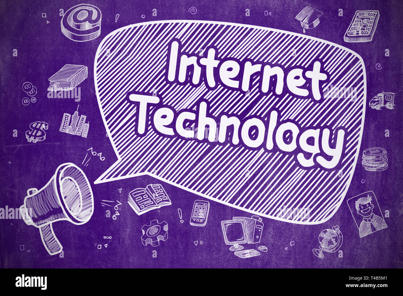 Internet Technology - Speech Bubble on Purple Chalkboard. Stock Photo