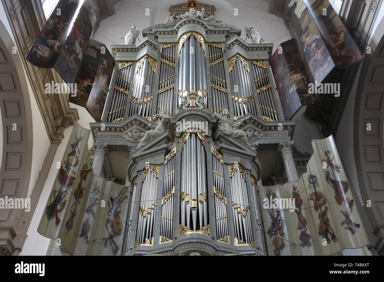 AMSTERDAM, NETHERLANDS - JULY 7, 2017: Church organ at Westerkerk church in Amsterdam, Netherlands. Westerkerk was completed in 1631. It is located in Stock Photo