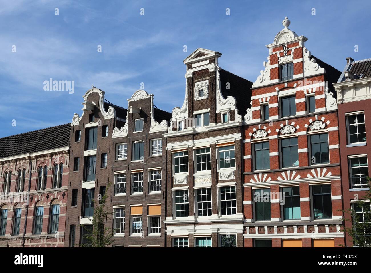 Amsterdam city architecture - Oude Turfmarkt residential buildings. Netherlands rowhouse. Stock Photo