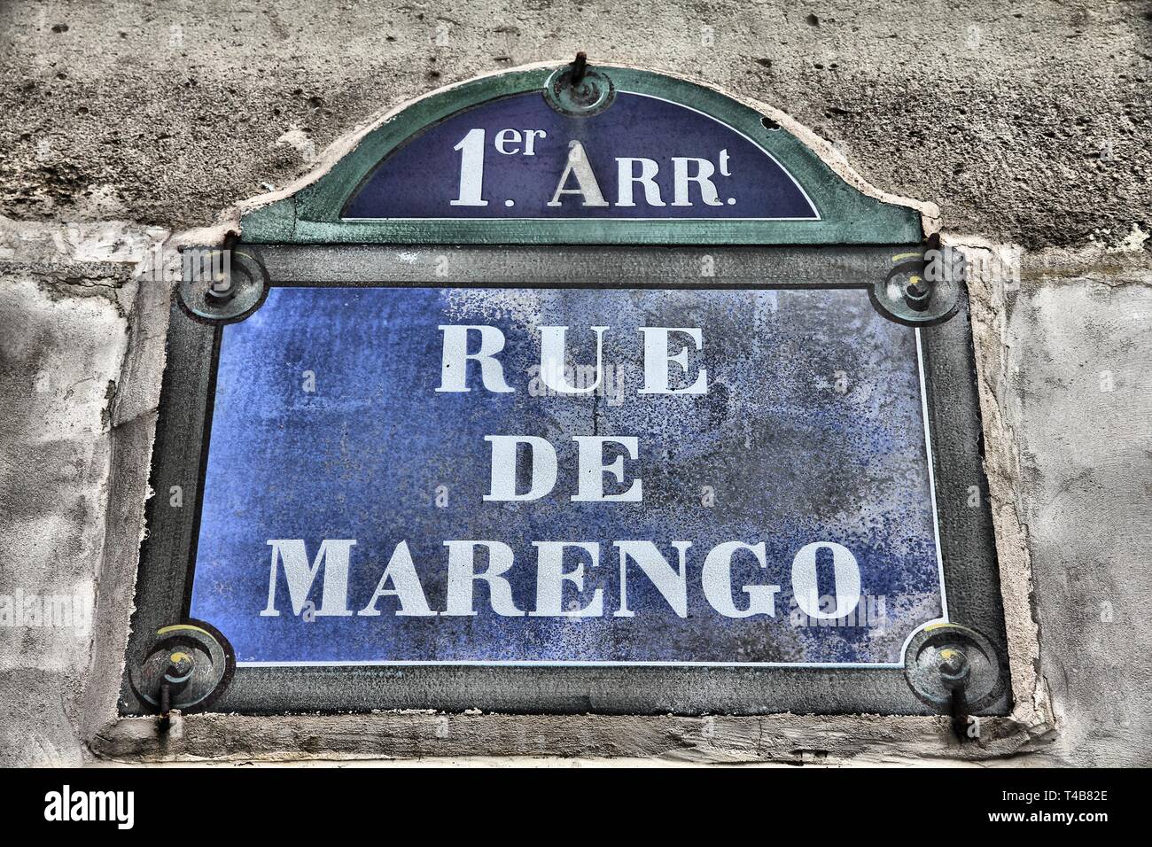 Paris, France - Rue de Marengo old street sign. Stock Photo