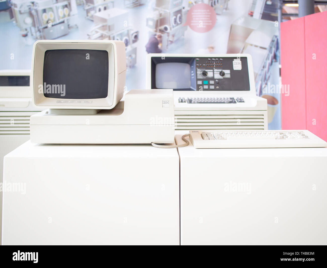 TERRASSA, SPAIN-MARCH 19, 2019: 1978 IBM 5291 Model 2 Display Station in the National Museum of Science and Technology of Catalonia Stock Photo