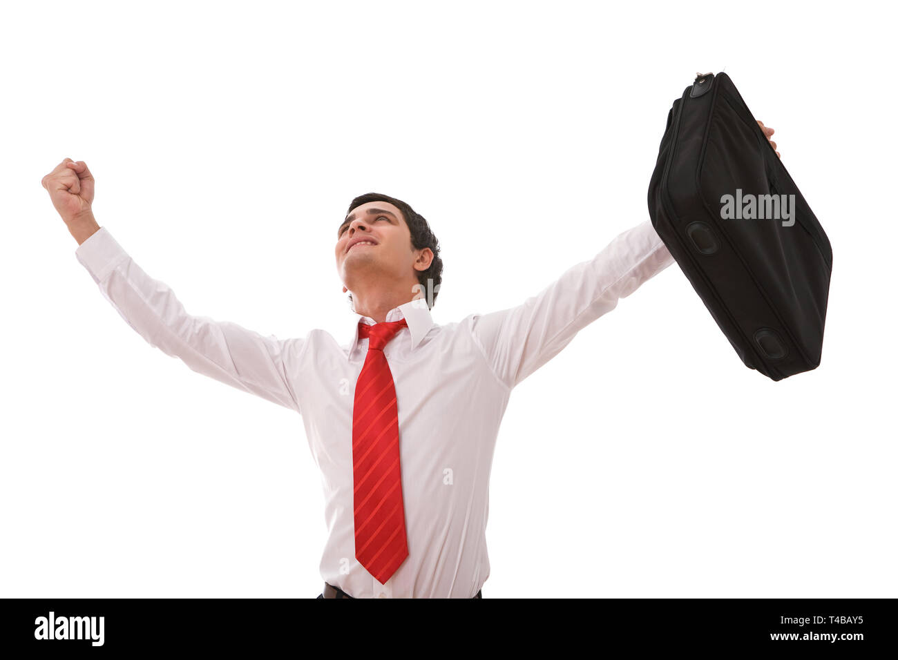 very happy and young businessman portrait on white background Stock ...