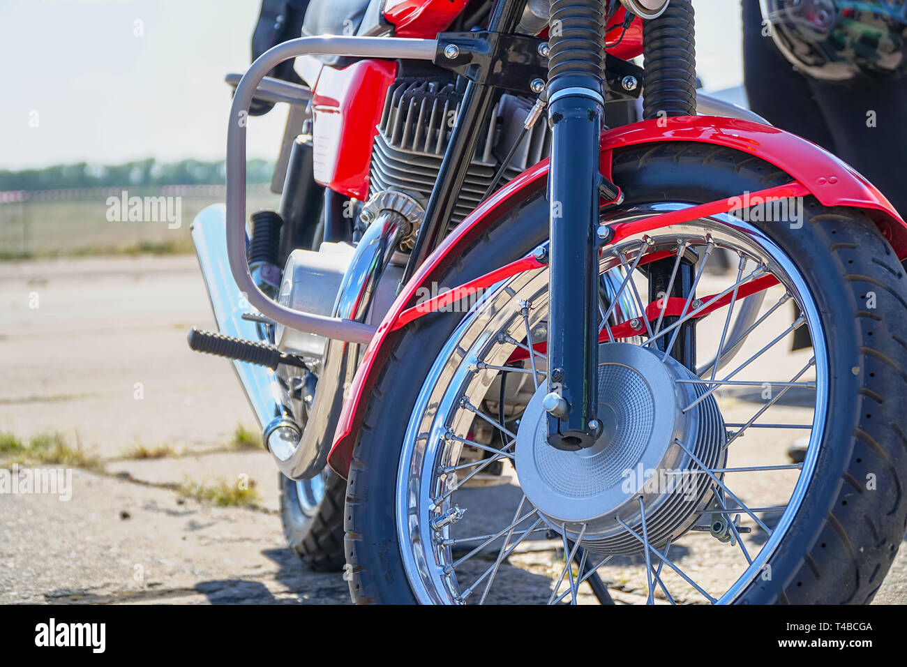 The front wheel of the motorcycle Stock Photo Alamy