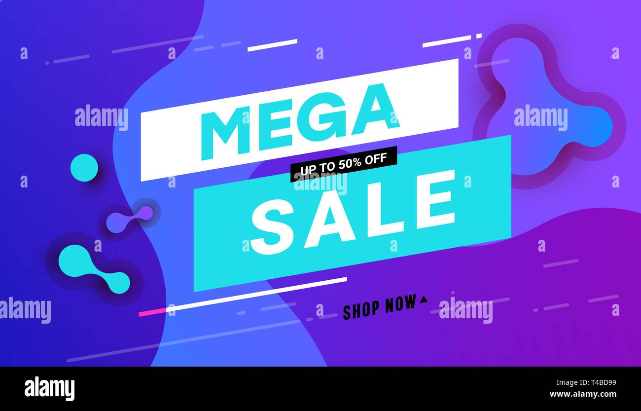 Mega Sale Banner With Abstract Dynamic Wavy Liquid Gradient Vector