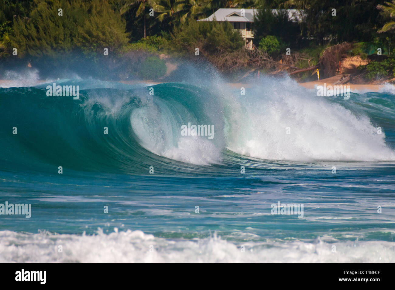 Beautiful and spectacular waves crashing at Tunnels Beach (Makua Beach) on the Hawaiian island of Kauai, USA Stock Photo