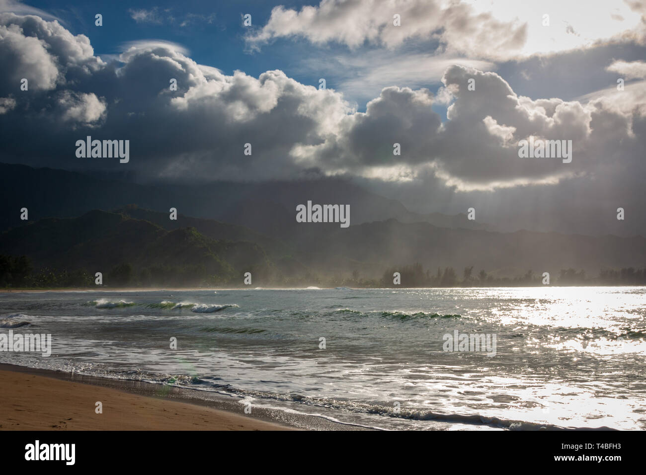 Afternoon at Waioli Beach Park, Hanalei Bay on the Hawaiian island of