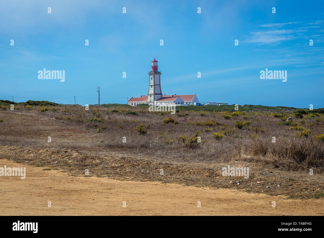 Lighthouse of Cabo Espichel cape on the western coast of civil parish of Castelo, Setubal District in Portugal Stock Photo