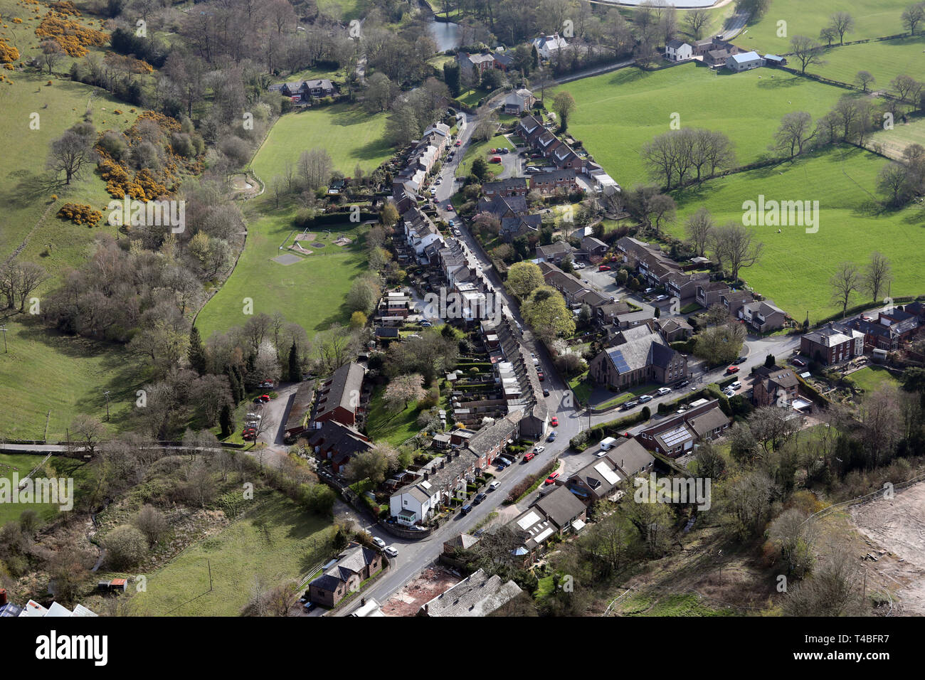 aerial view of Langley village, near Macclesfield Stock Photo