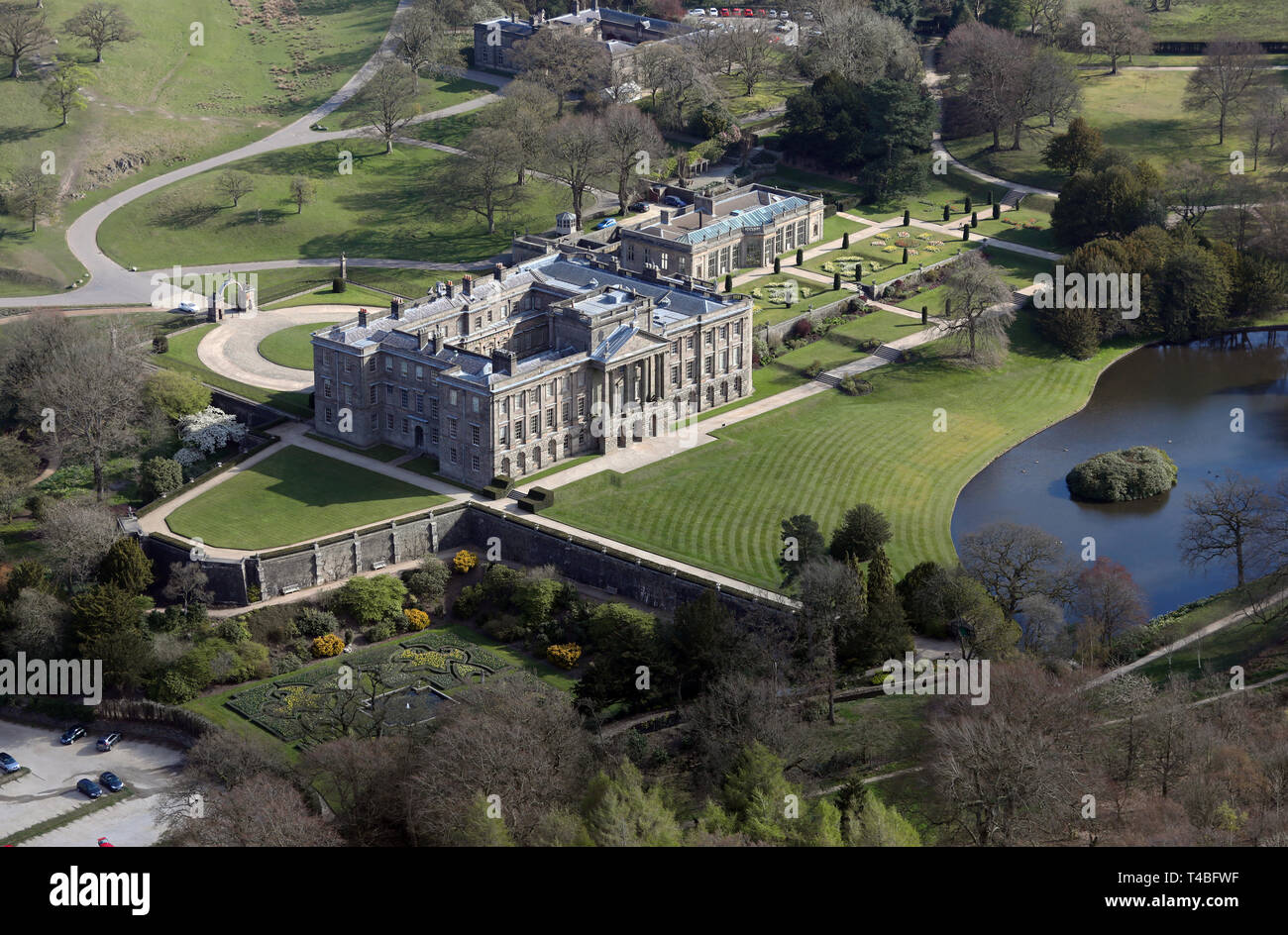 aerial view (from over 1500') of Lyme Hall, a world heritage site, in Cheshire Stock Photo